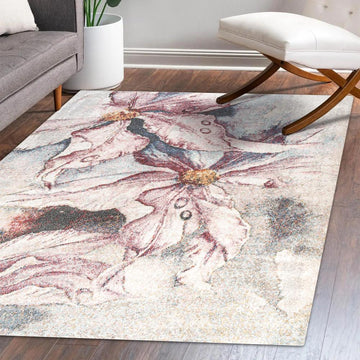 Pastello Modern Abstract Muted Flowers Area Rug
